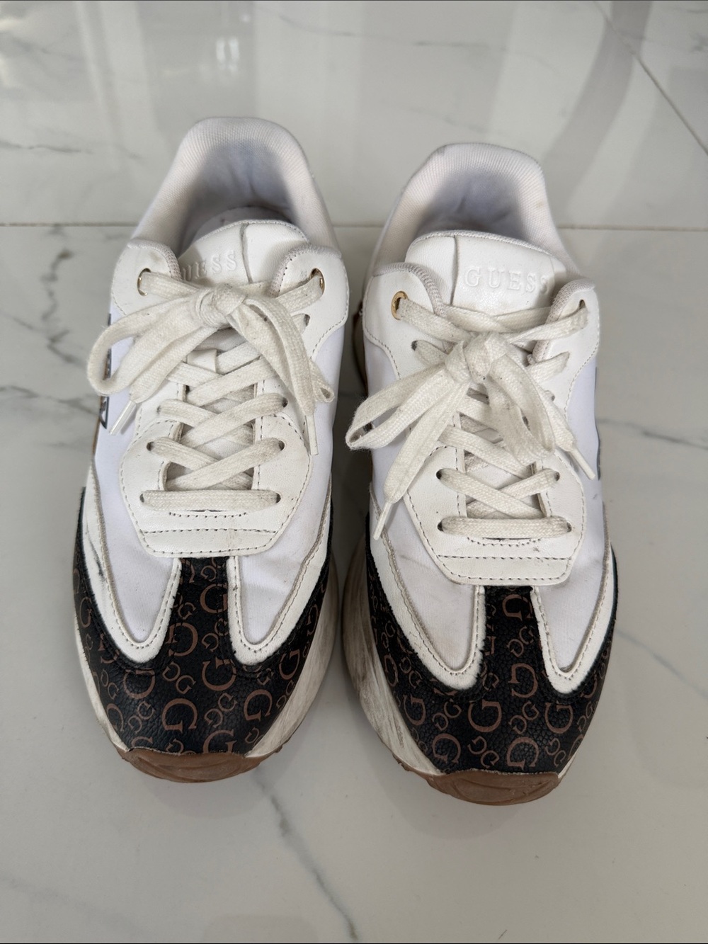 Guess White and Brown Logo Accent Women's Sneakers